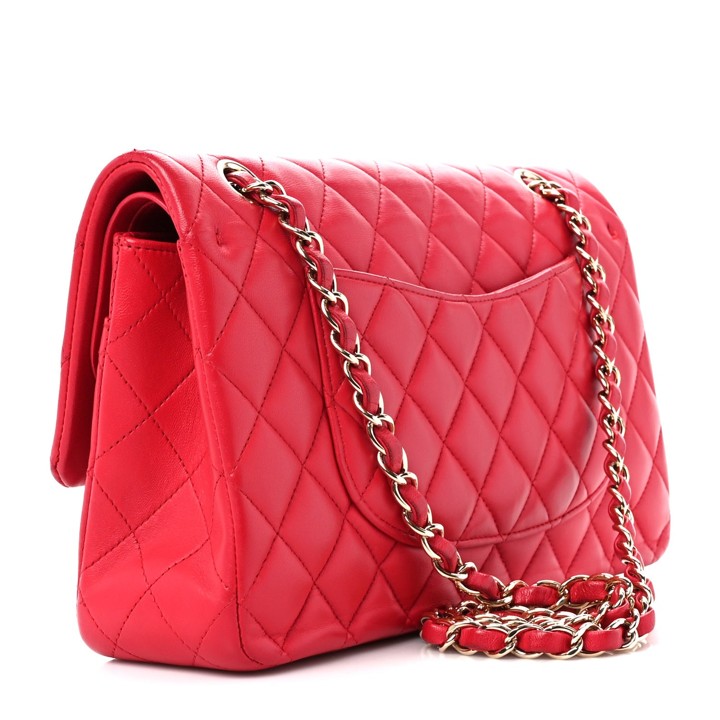 Lambskin Quilted Medium Double Flap Dark Pink