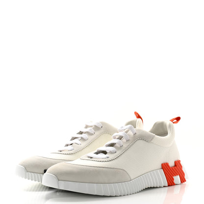 Hermes Technical Canvas Suede Goatskin Bouncing Sneakers 45 White Orange 3 of 9