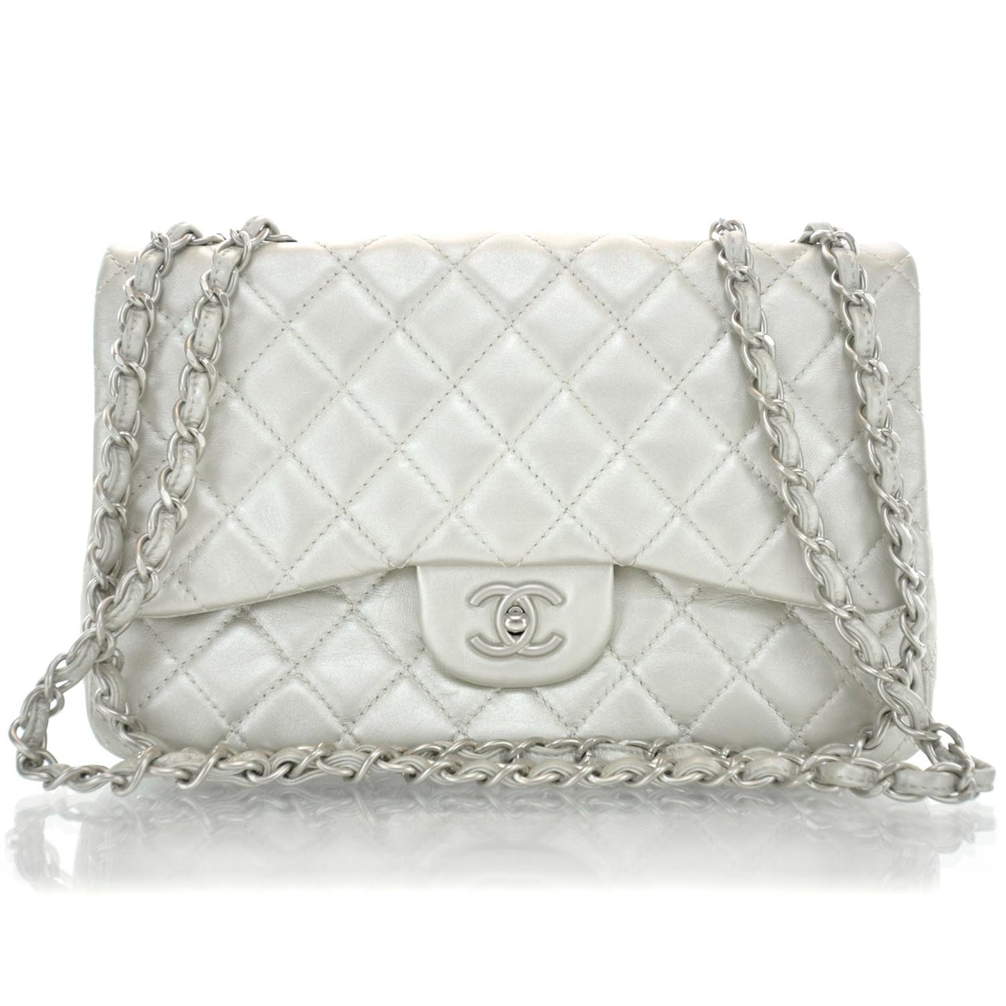 Lambskin Jumbo Flap Silver