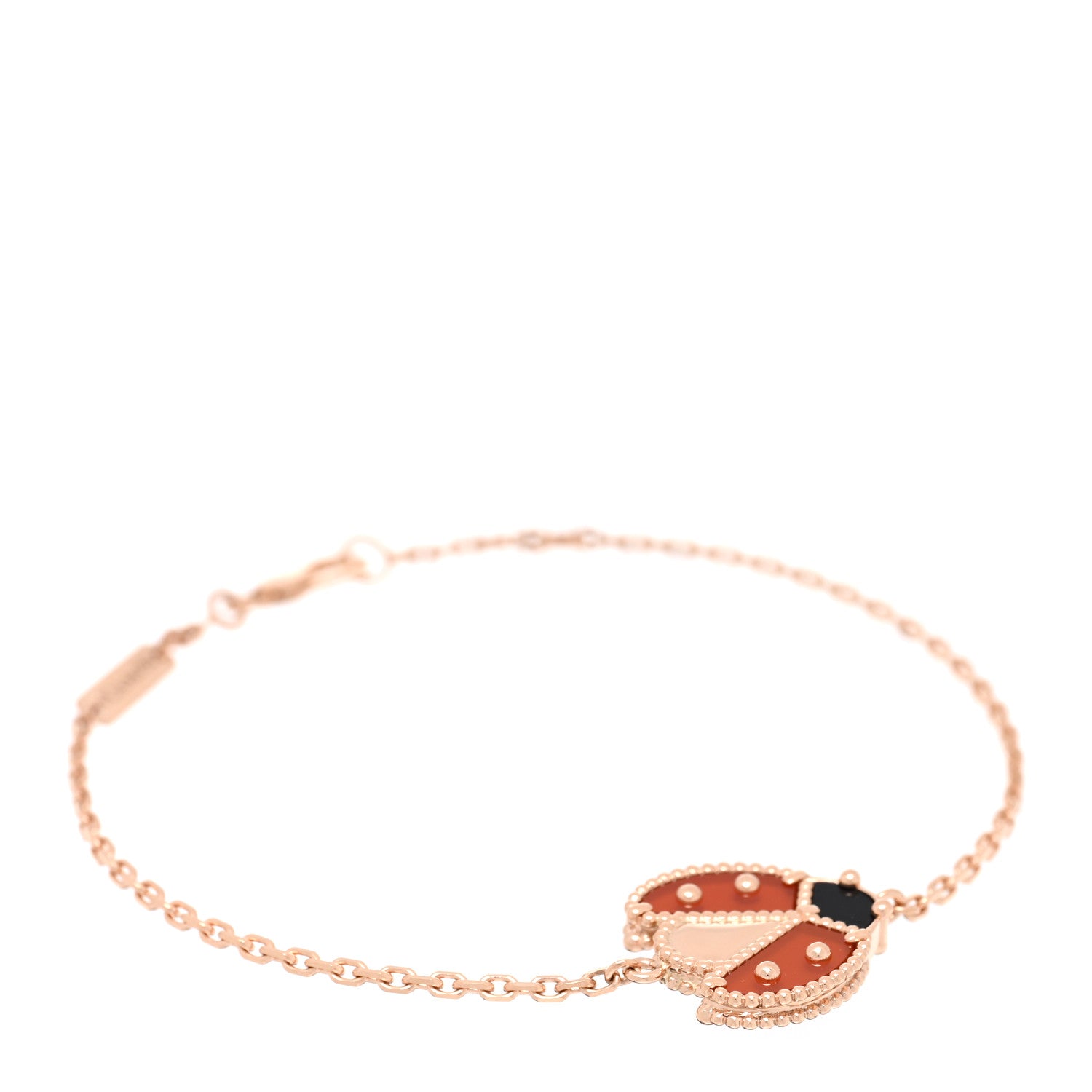 Van Cleef & Arpels 18K Rose Gold Carnelian Onyx Lucky Spring Open Wing Lady Bug Bracelet 1 of 4