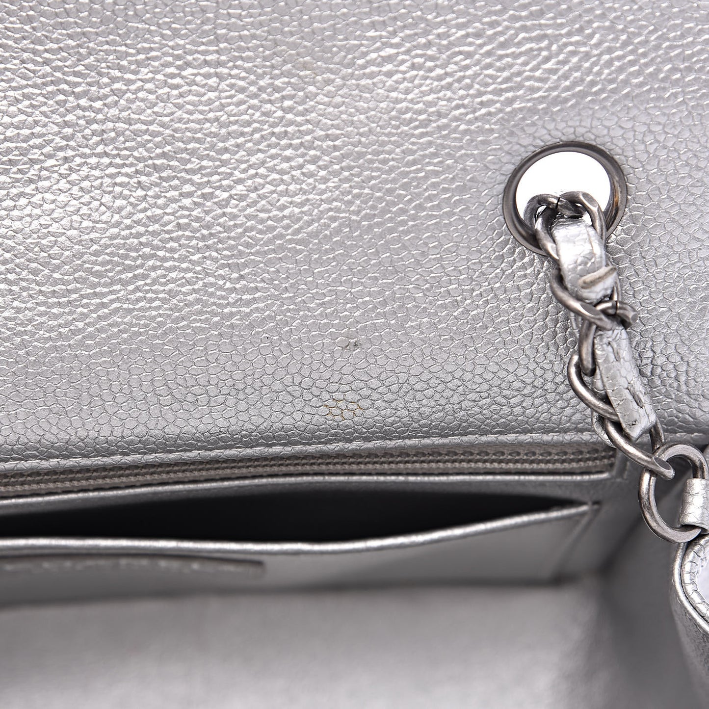 Metallic Caviar Quilted Mini Rectangular Flap Silver
