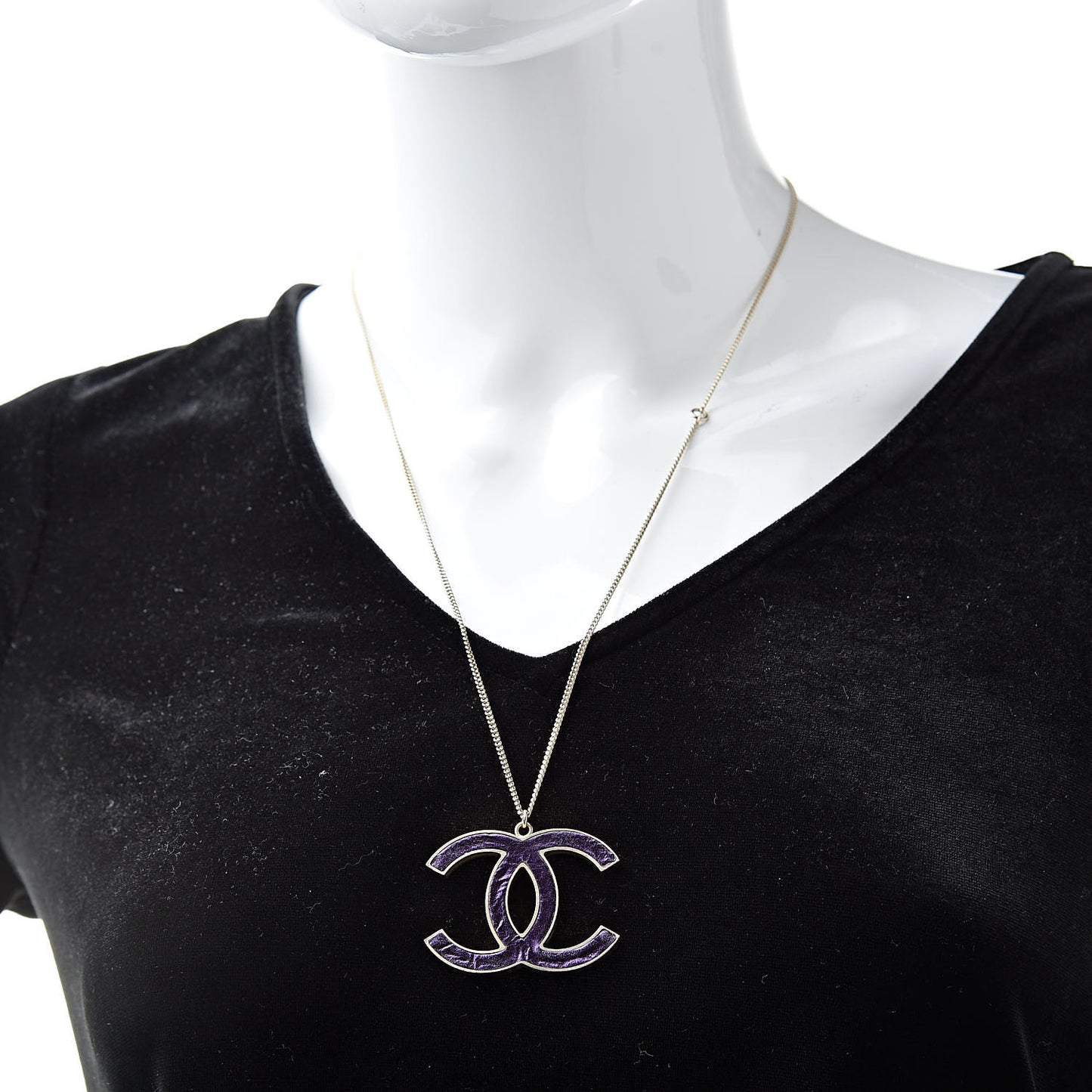 Large CC Pendant Necklace Purple Gold