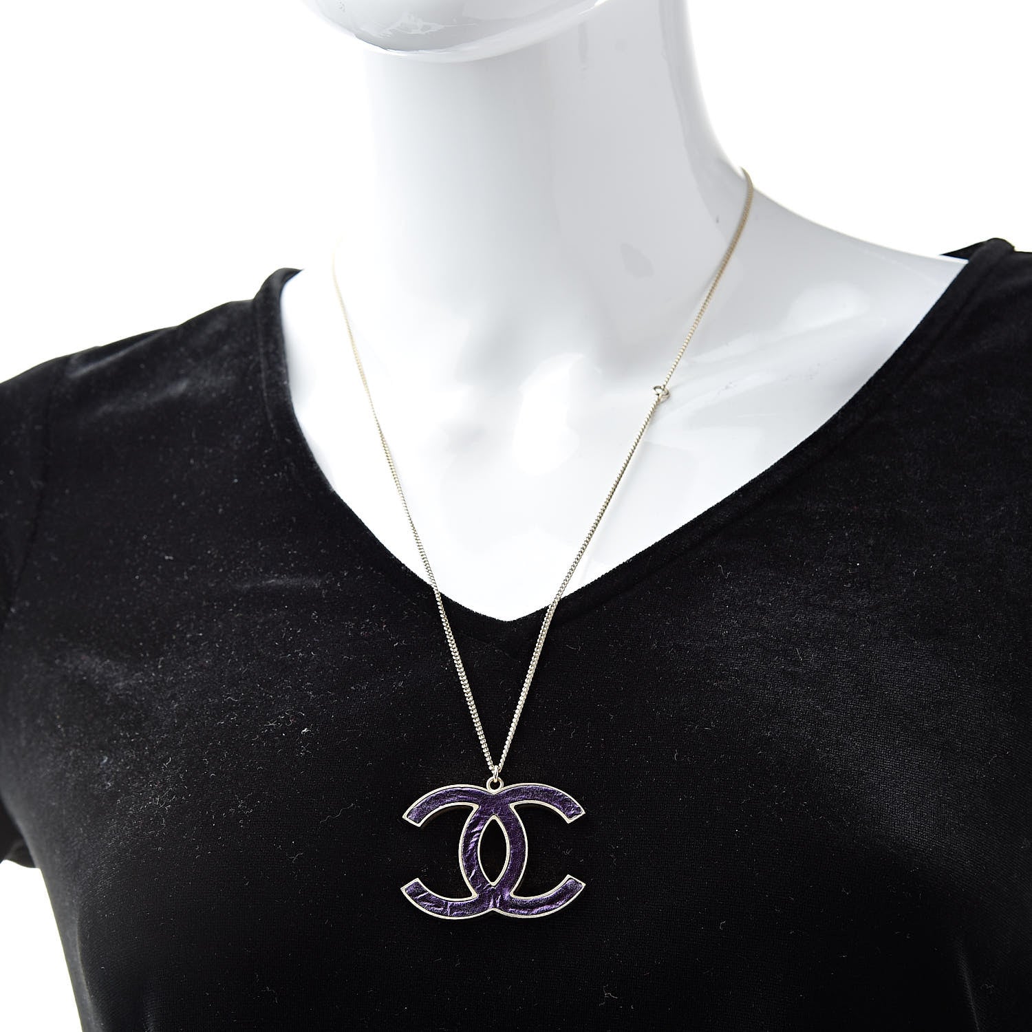 Chanel Large CC Pendant Necklace Purple Gold 2 of 6