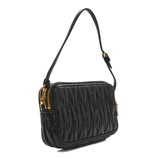 Nappa Matelasse Double Zip Pochette Clutch Black