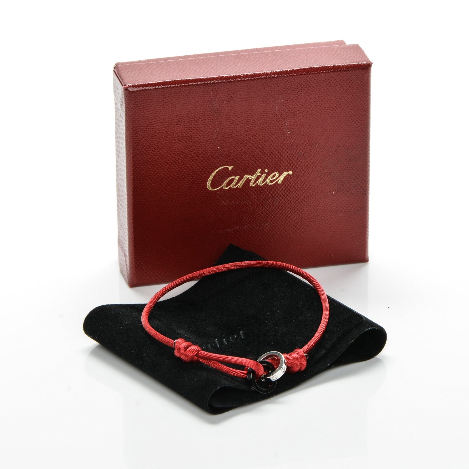 Cartier 18k White Gold Diamond Ceramic Silk Adjustable Two Hoops Love Bracelet Red 7 of 7
