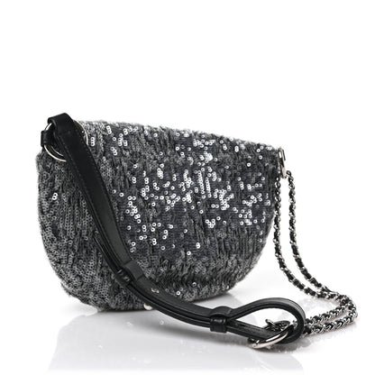 Chanel Sequin Waist Bag Fanny Pack Silver Black 3 of 9