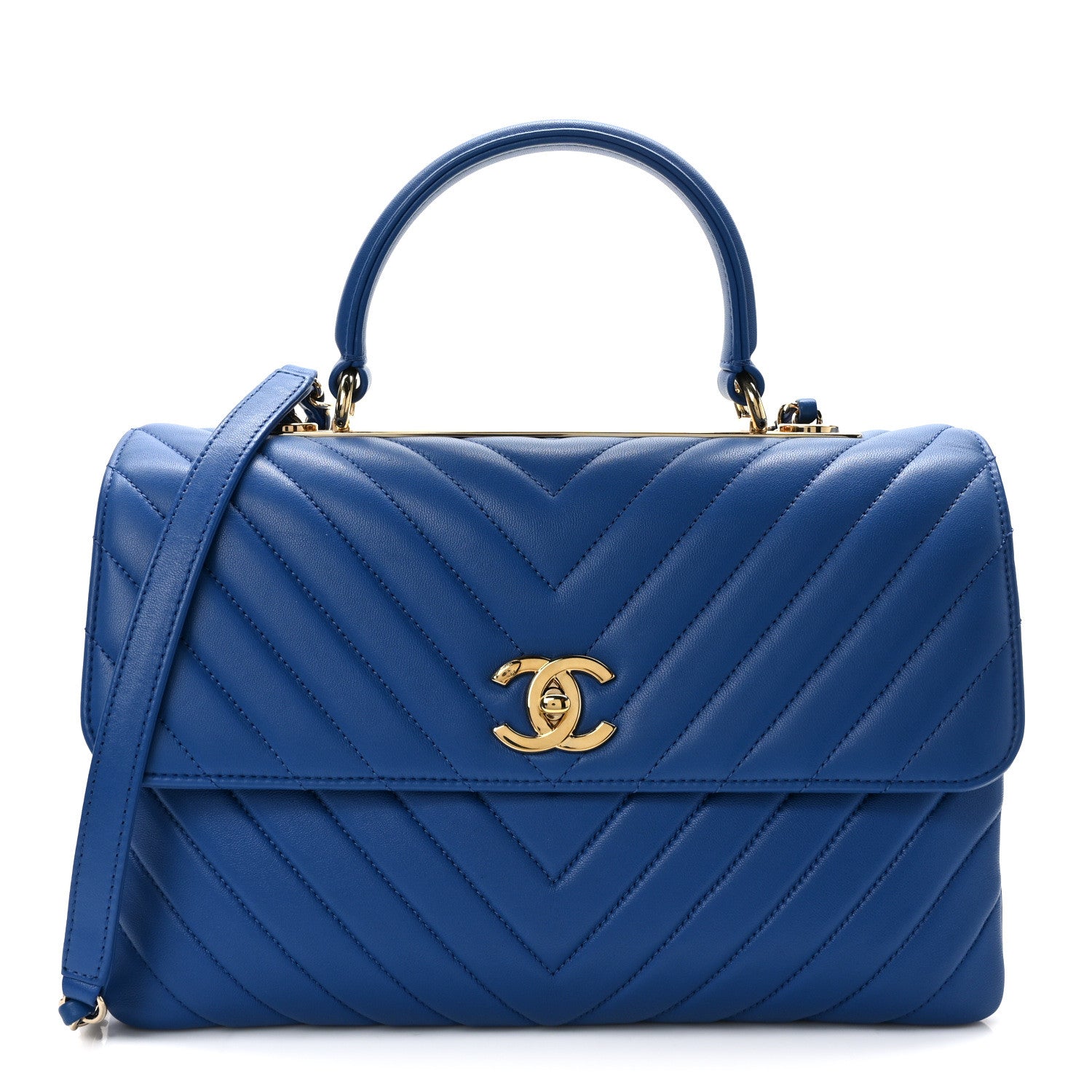 Chanel Lambskin Chevron Quilted Medium Trendy CC Dual Handle Flap Bag Blue 1 of 12
