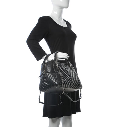 Chanel Aged Calfskin Chevron Medium Soft Bowling Bag Black 2 of 10
