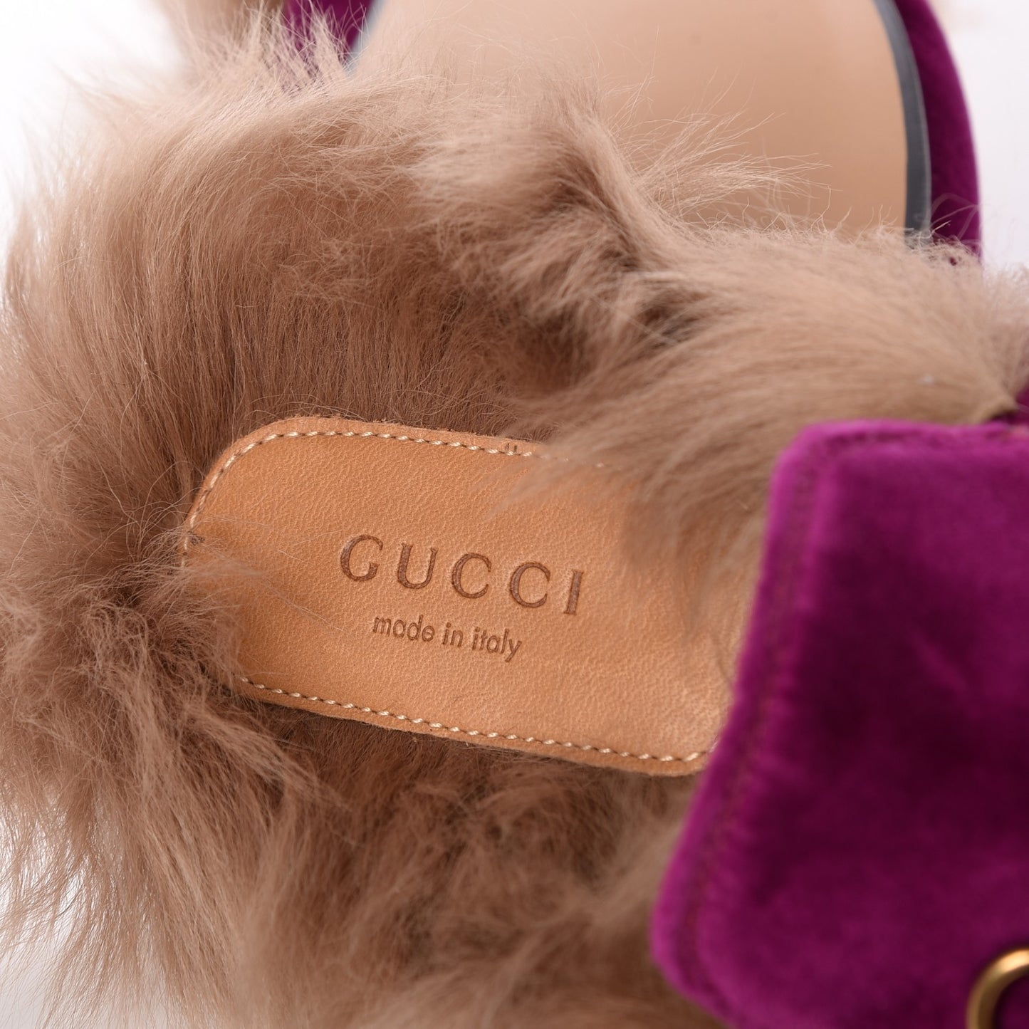 Velvet Fur Womens Princetown Slippers 38 Fucsia Violet Cyclamen Natural