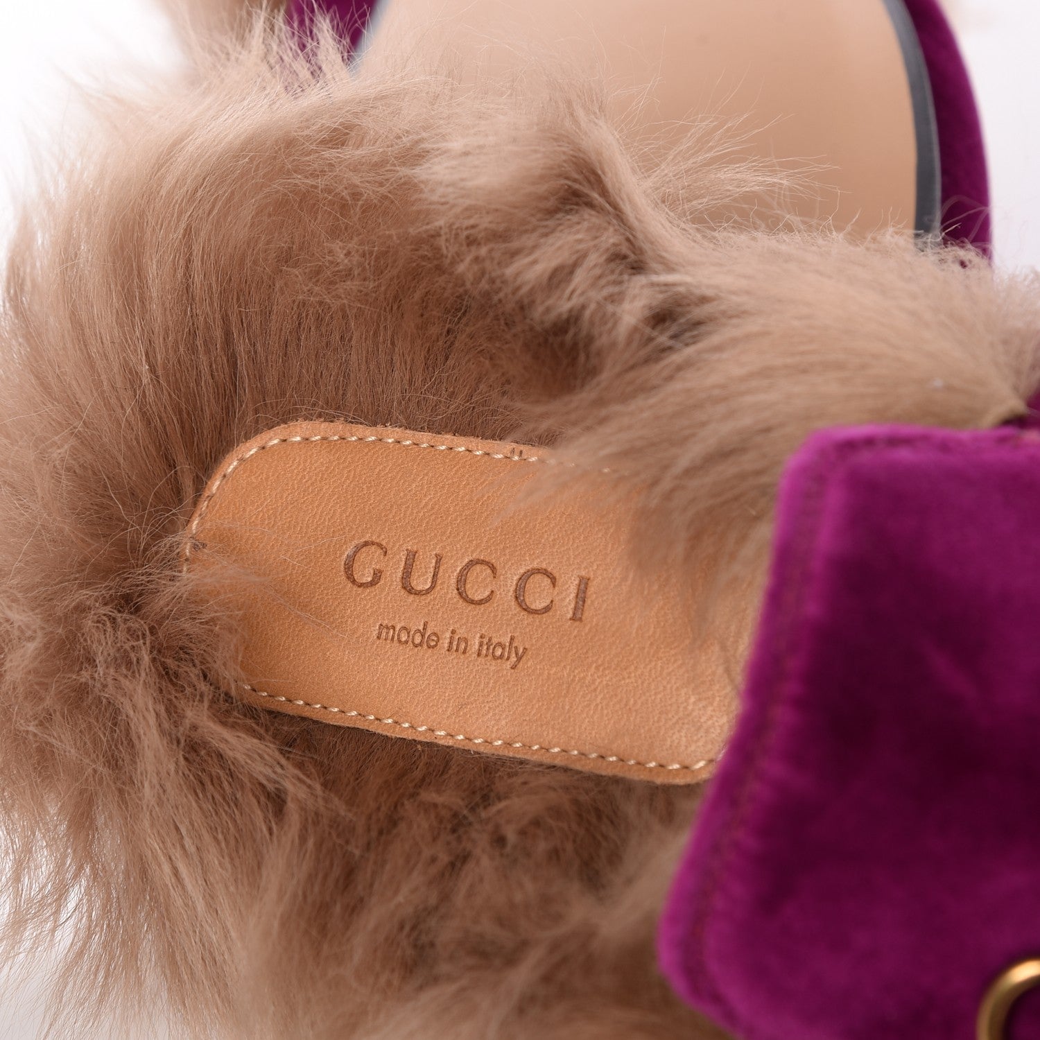 Gucci Velvet Fur Womens Princetown Slippers 38 Fucsia Violet Cyclamen Natural 7 of 7