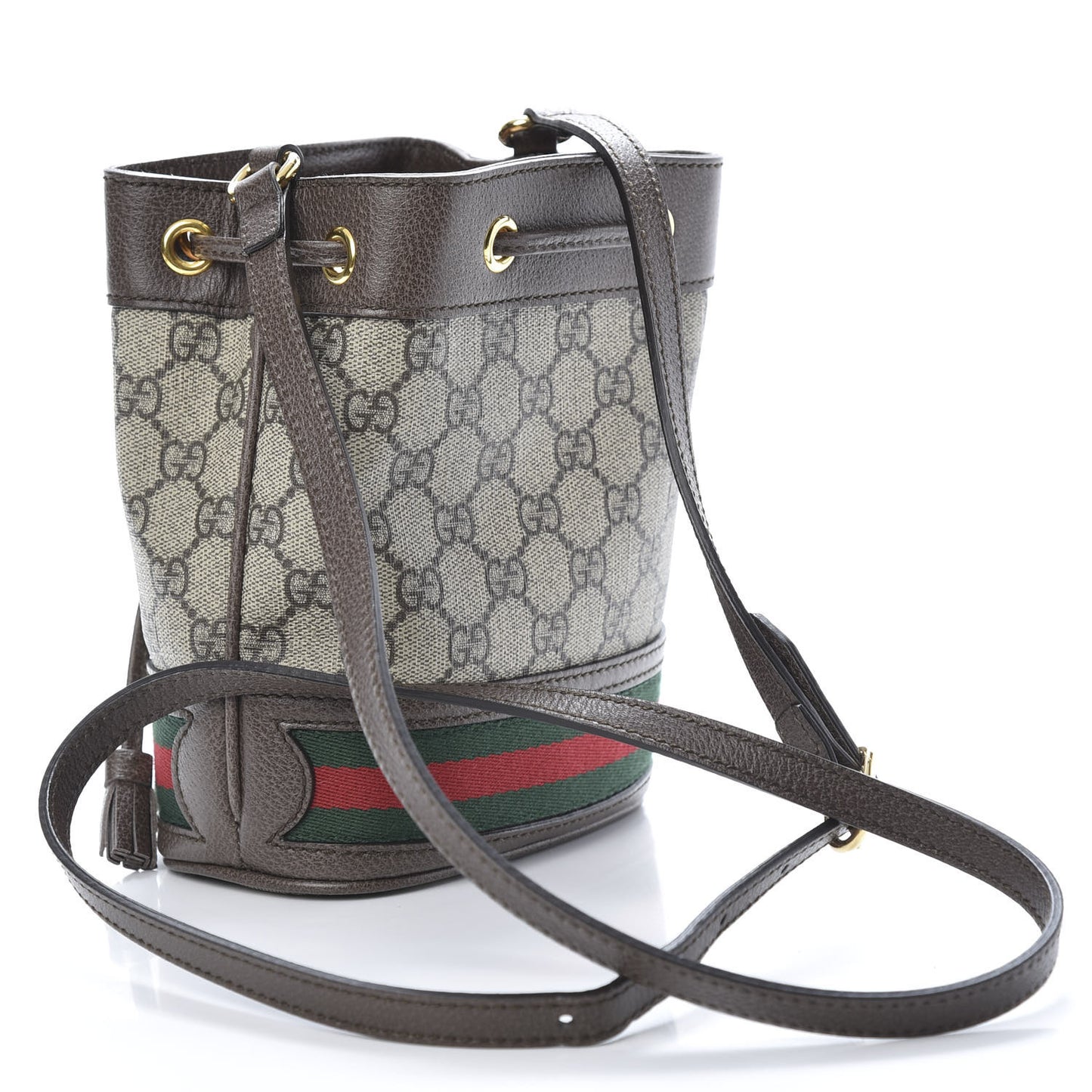 GG Supreme Monogram Web Mini Ophidia Bucket Bag Brown