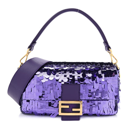 Fendi Sequin Paillettes Shiny Nappa Sex and the City Baguette Viola Purple Rain 1 of 10