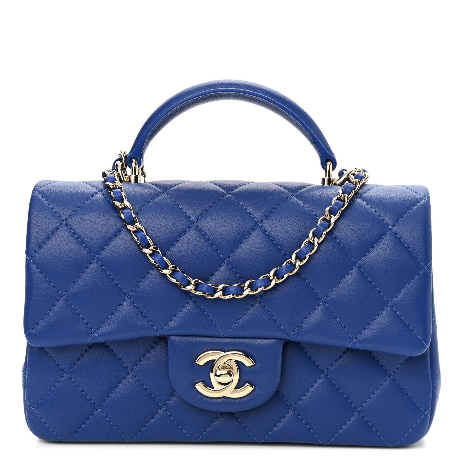Chanel Lambskin Quilted Mini Top Handle Rectangular Flap Dark Blue 1 of 11