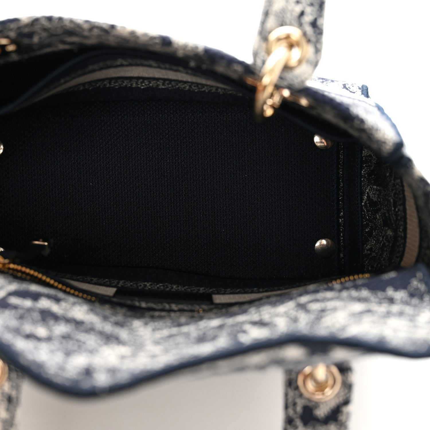 Christian Dior Canvas Toile De Jouy Reverse Embroidered Medium Lady D-Lite Navy 4 of 11