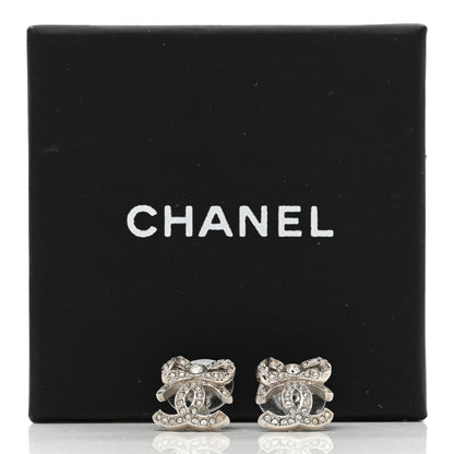 Chanel Crystal CC Bow Dangle Earrings Silver 5 of 5