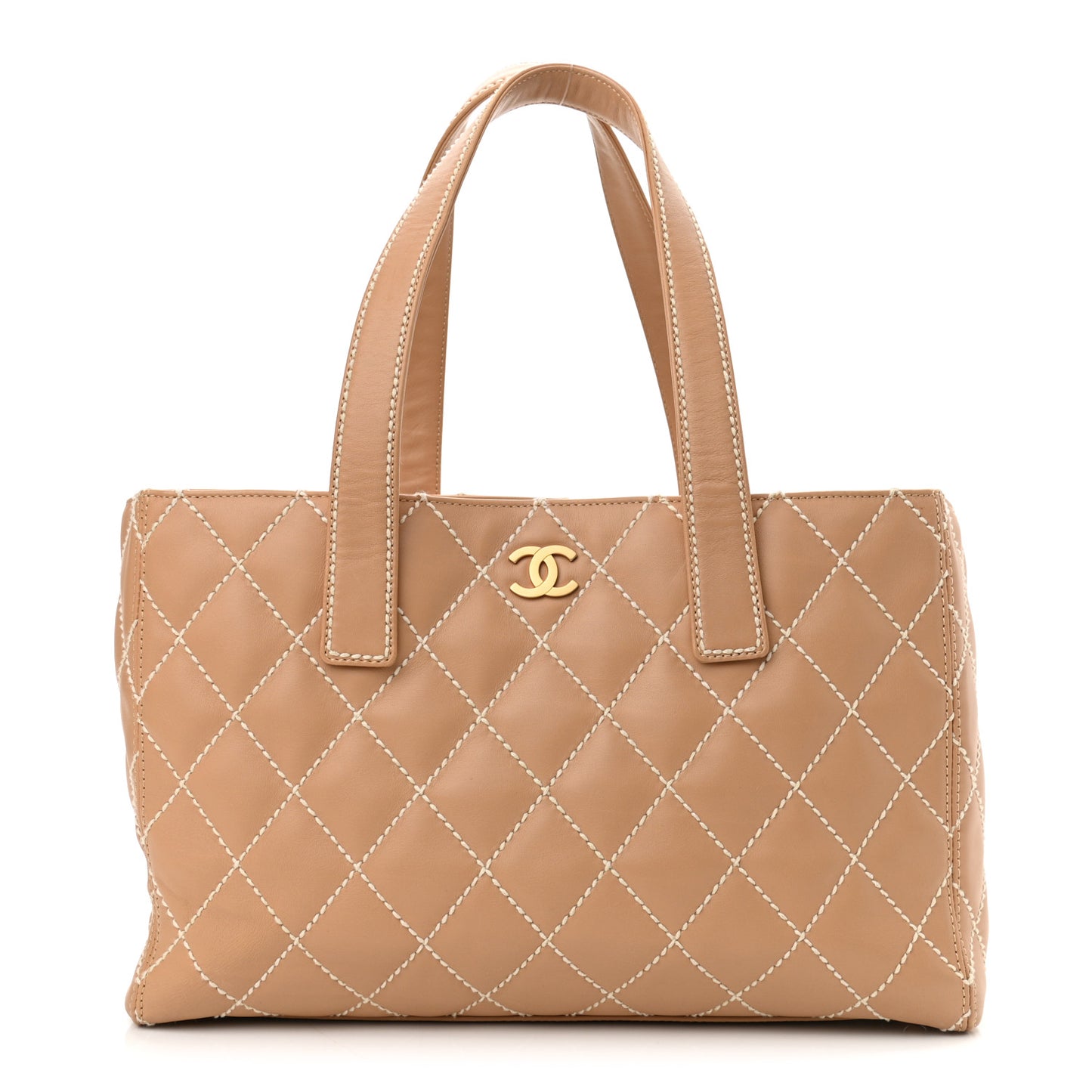 Calfskin Wild Stitch Medium Tote Beige
