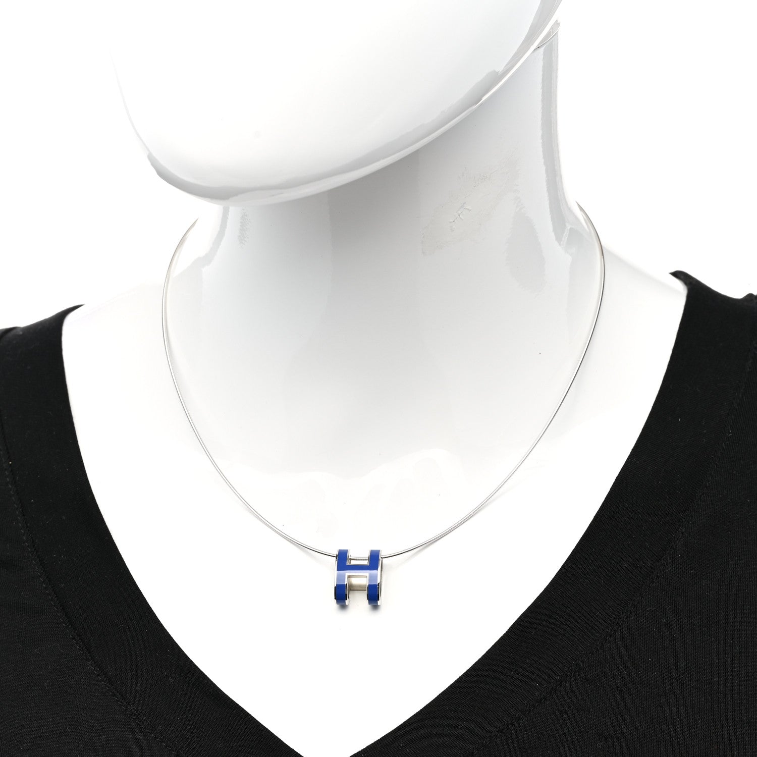 Hermes Lacquered Palladium Pop H Necklace Royal Blue 2 of 7
