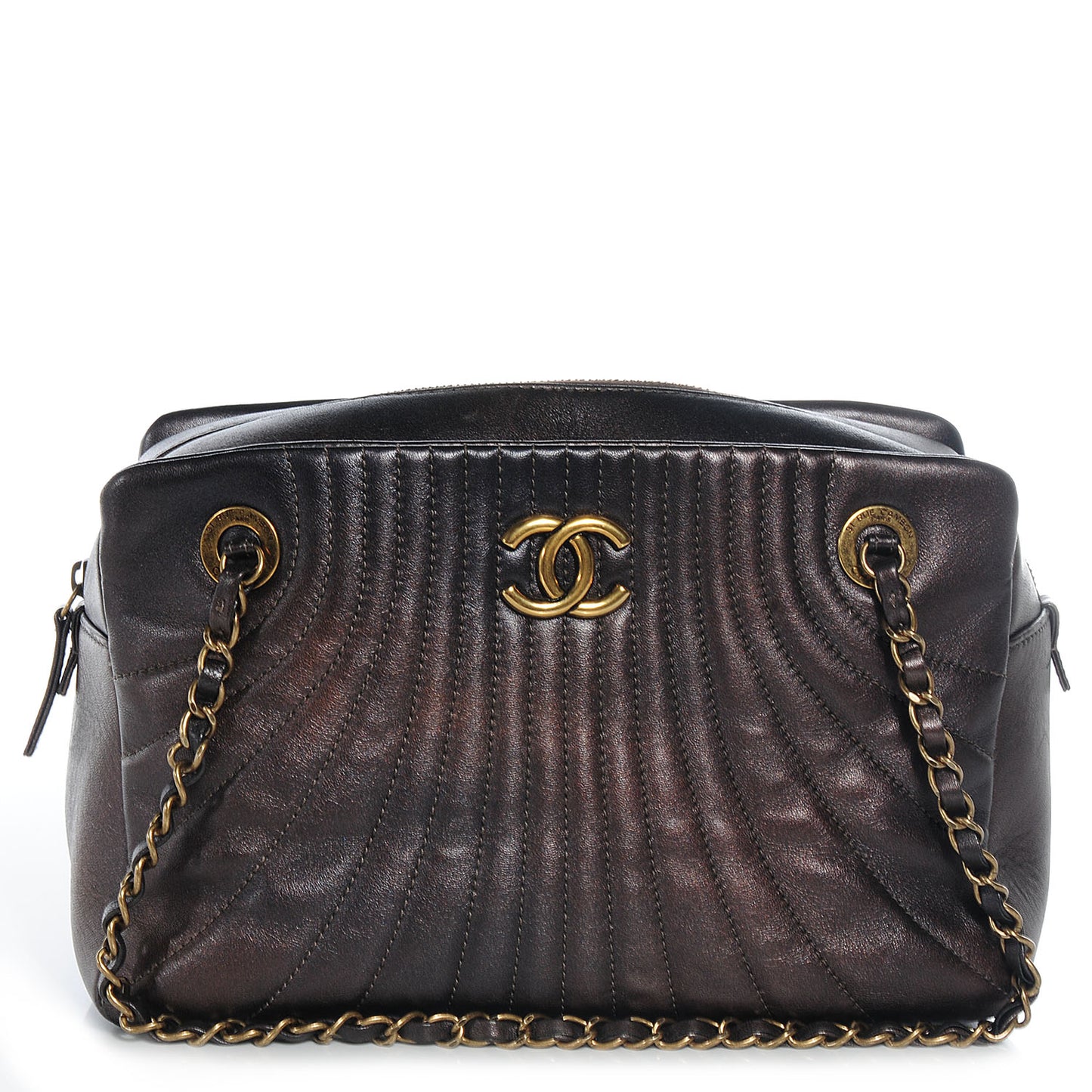 Metallic Lambskin Paris Shanghai Quilted Tote Khaki