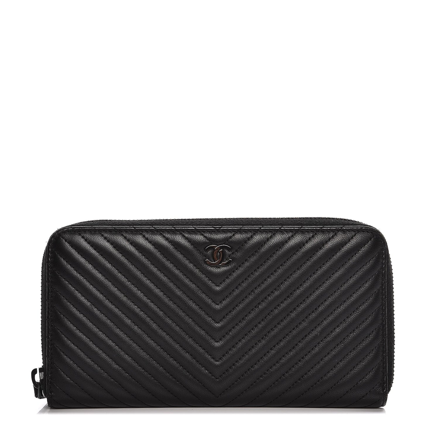 Lambskin Chevron Quilted Zip Around Wallet So Black