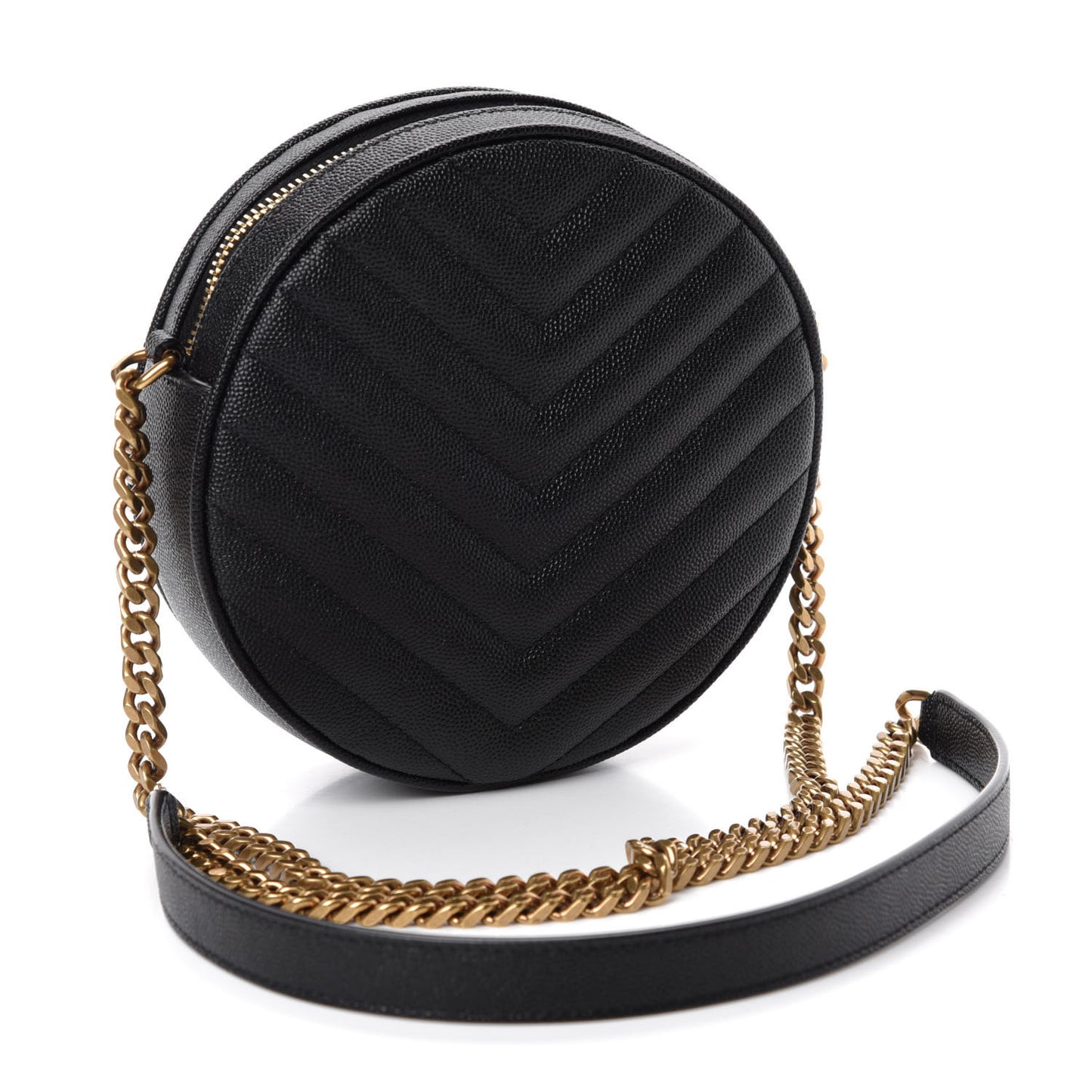 Grain De Poudre Matelasse Chevron Quilted Round Vinyle Camera Bag Black