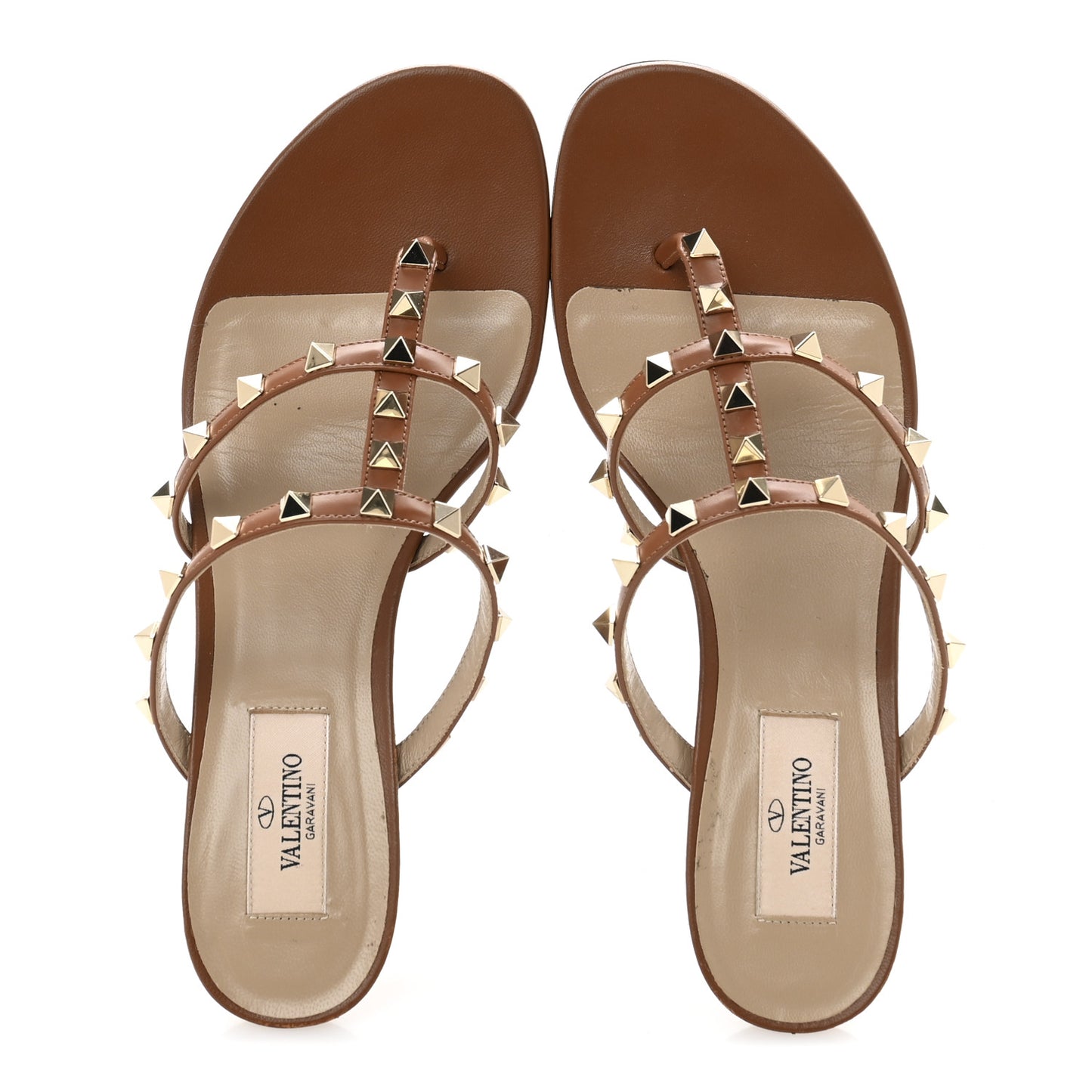 Calfskin Rockstud 50mm Flip Flop Thong Sandals 38 Saddle Brown