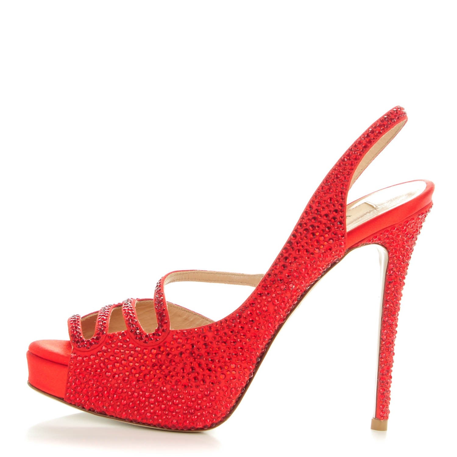 Valentino Garavani Suede Strass Crystal Peep Toe Half d'Orsay Slingback Platforn Sandals 36 Red 1 of 8
