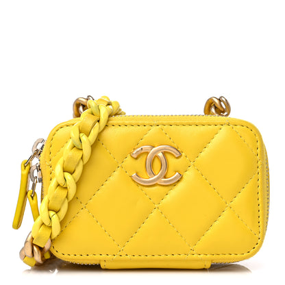 Chanel Lambskin Quilted Mini Lacquered Chain Clutch Yellow 1 of 10