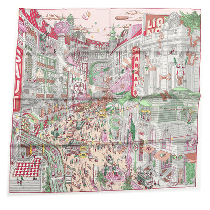 Hermes Silk Le Grand Prix Au Faubourg Scarf 90 Rose Menthol Gris Perle 1 of 6