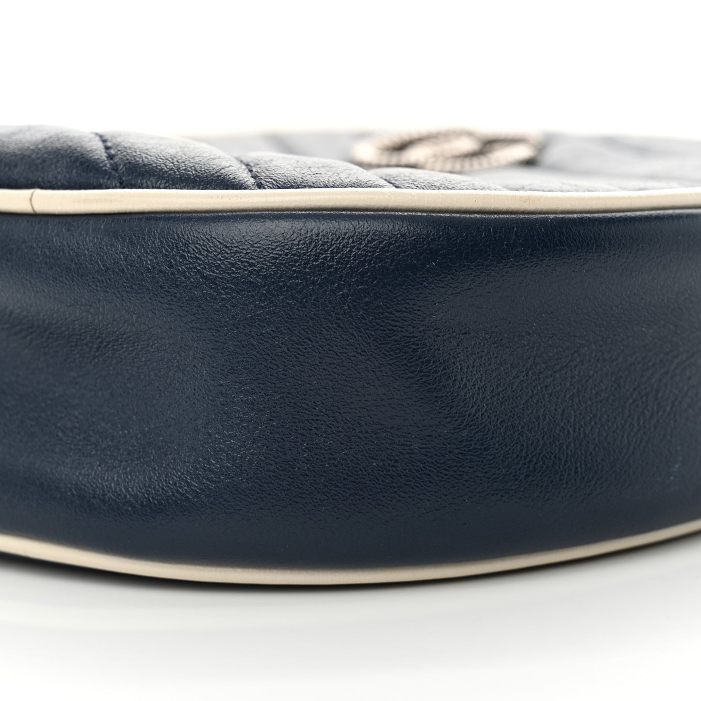 Azalea Calfskin Matelasse Diagonal Mini Torchon GG Marmont Round Shoulder Bag Blue Agata Mystic White