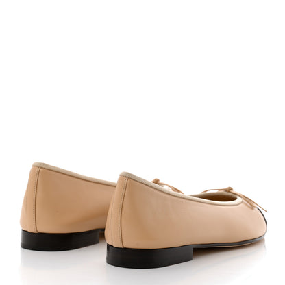 Chanel Lambskin Cap Toe CC Ballerina Flats 38.5 Beige Black 4 of 9