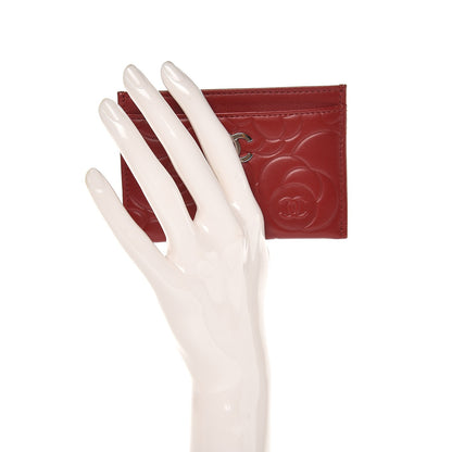 Chanel Lambskin Camellia Embossed Card Holder Red 2 of 9