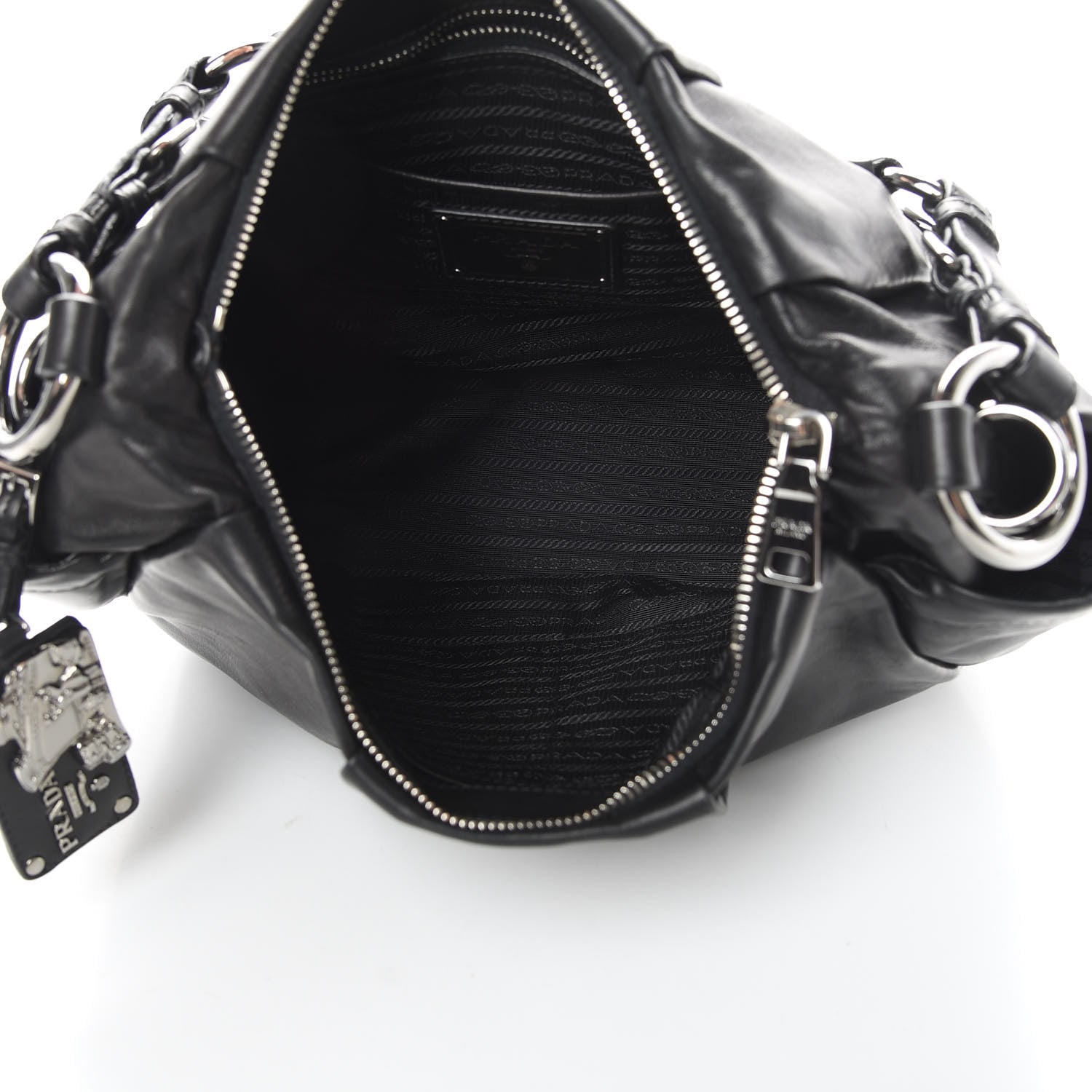 Prada Soft Calfskin Pleated Hobo Black 5 of 14