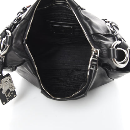 Prada Soft Calfskin Pleated Hobo Black 5 of 14