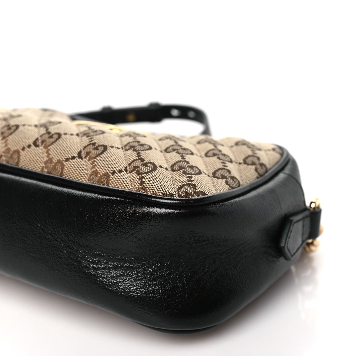 Gucci Monogram Matelasse Diagonal Small GG Marmont Chain Shoulder Bag Beige Black 9 of 11