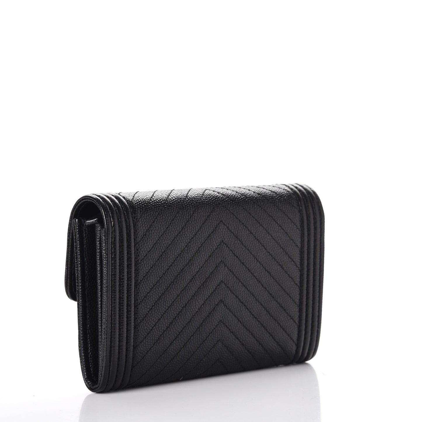 Caviar Chevron Quilted Medium Boy Flap Wallet Black