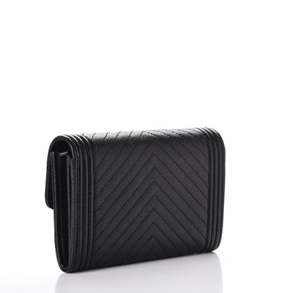Chanel Caviar Chevron Quilted Medium Boy Flap Wallet Black 3 of 9