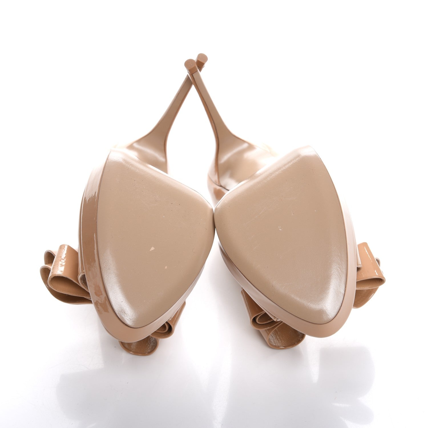 Valentino Garavani Patent Couture Bow Peep Toe 30/125mm Platform Pumps 38 Beige 5 of 8