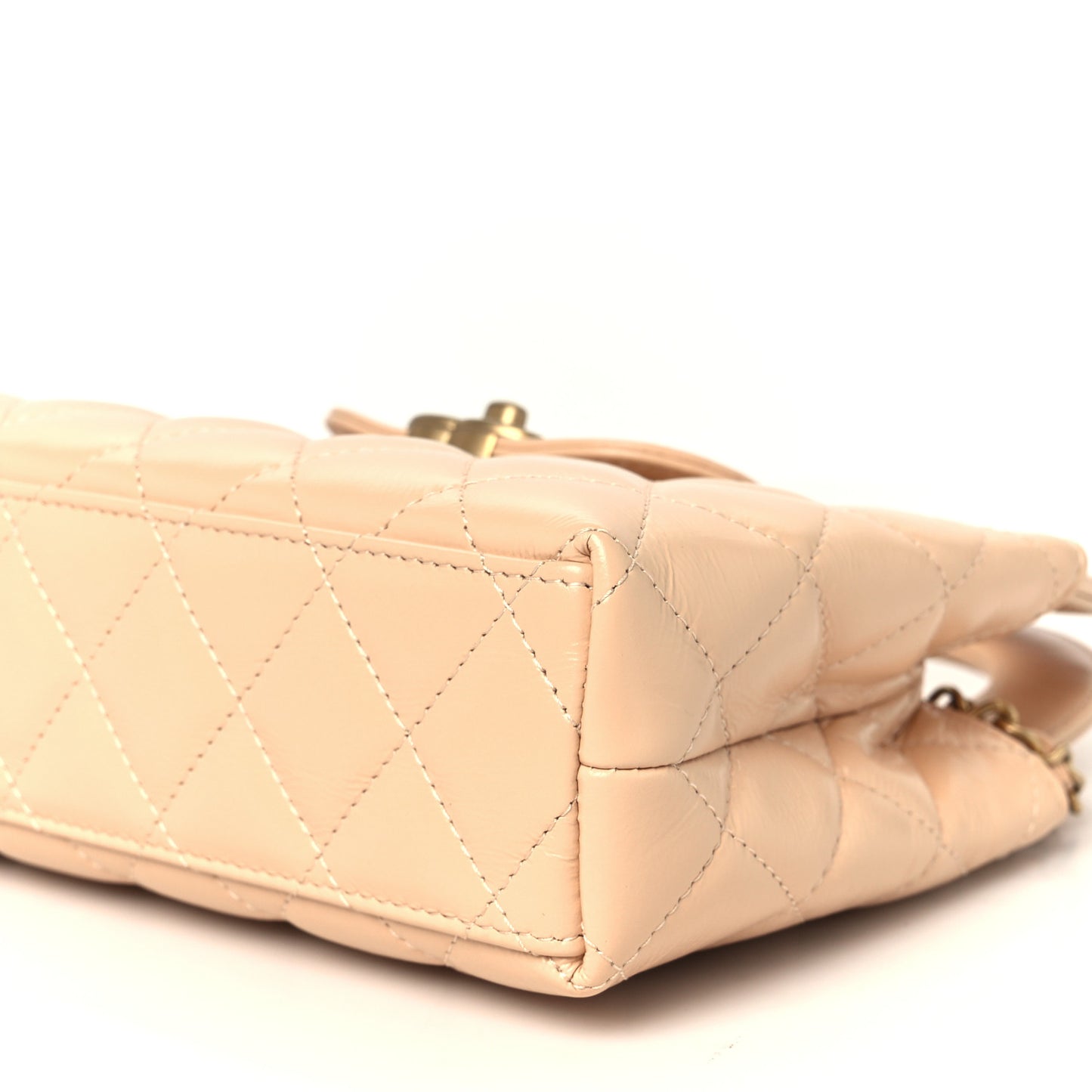 Shiny Aged Calfskin Quilted Nano Kelly Shopper Beige