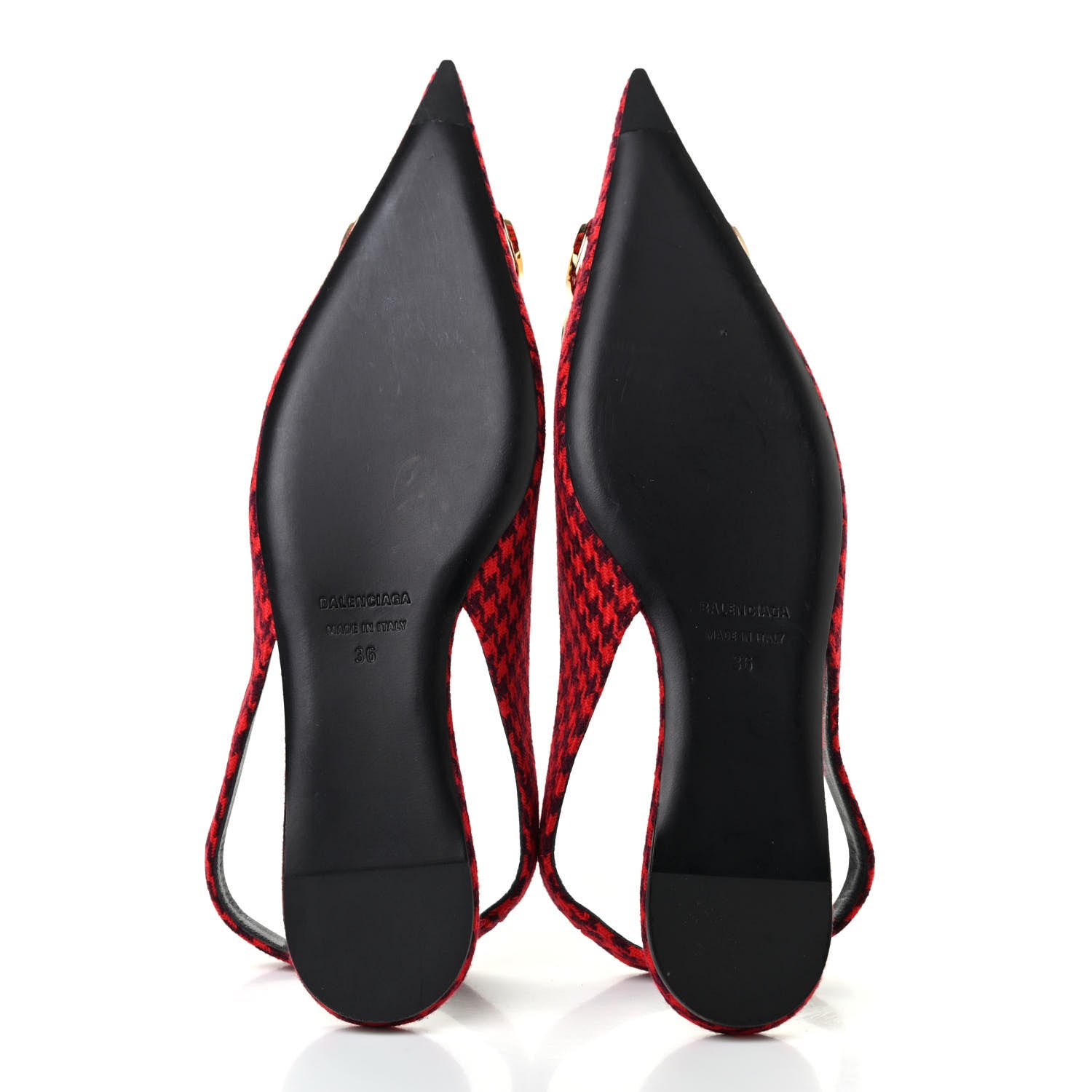 Balenciaga Tweed Prince Of Wales BB Knife Pointy Toe Slingback Flats 36 Red Black 5 of 8
