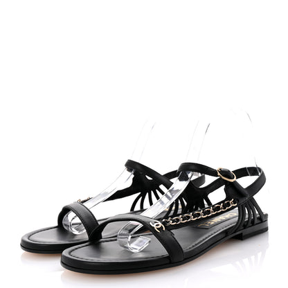 Chanel Lambskin Chain Sandals 38.5 Black 4 of 10