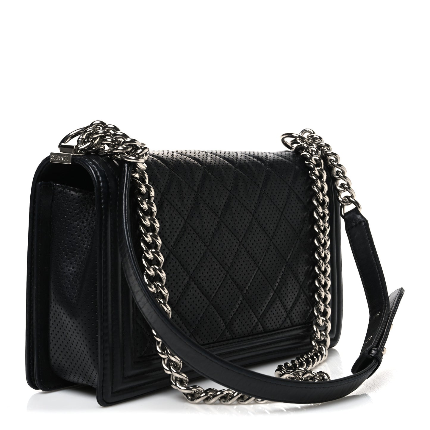 Lambskin Perforated Quilted New Medium Boy Flap Black