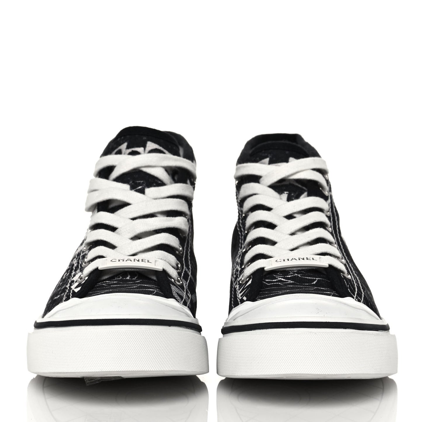 Printed Fabric High Top Logo Sneakers 39 White Black