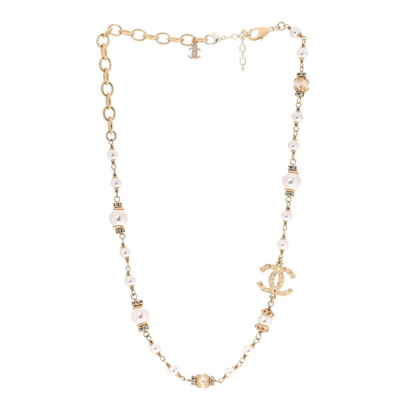 Pearl Crystal Textured CC Short Necklace Gold