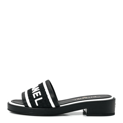 Chanel Lambskin Embroidered CC Mule Sandal 38 Black White 1 of 8