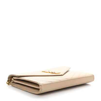 Saint Laurent Grain De Poudre Matelasse Chevron Monogram Chain Wallet Dark Latte 4 of 13