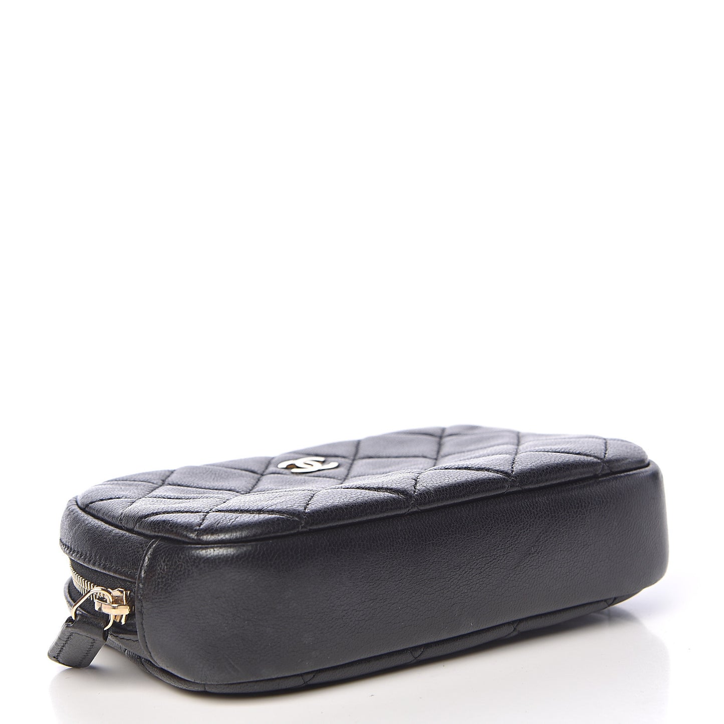 Lambskin Quilted Small Curvy Pouch Cosmetic Case Black