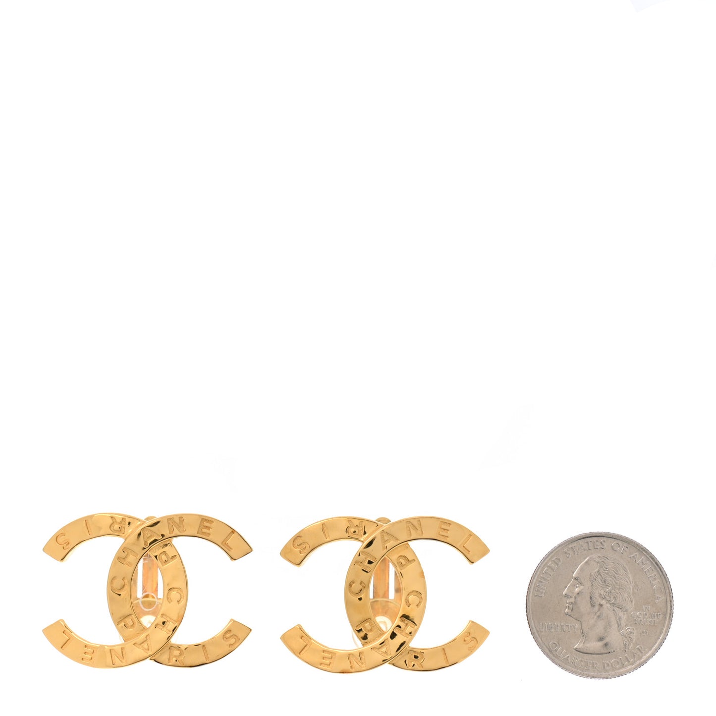 Metal CC Paris Button Clip On Earrings Gold