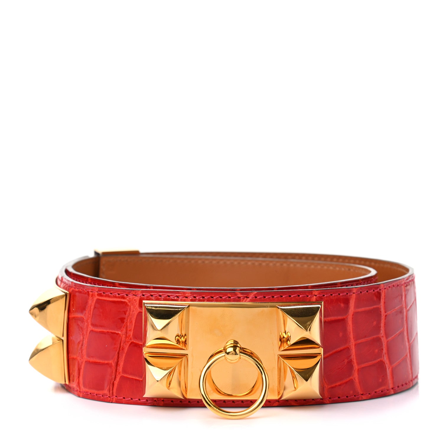 Hermes Shiny Porosus Crocodile Collier De Chien CDC Belt 75 Geranium 1 of 7