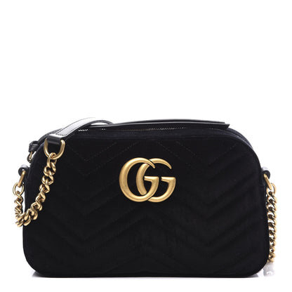 Gucci Velvet Matelasse Small GG Marmont Chain Shoulder Bag Black 1 of 10