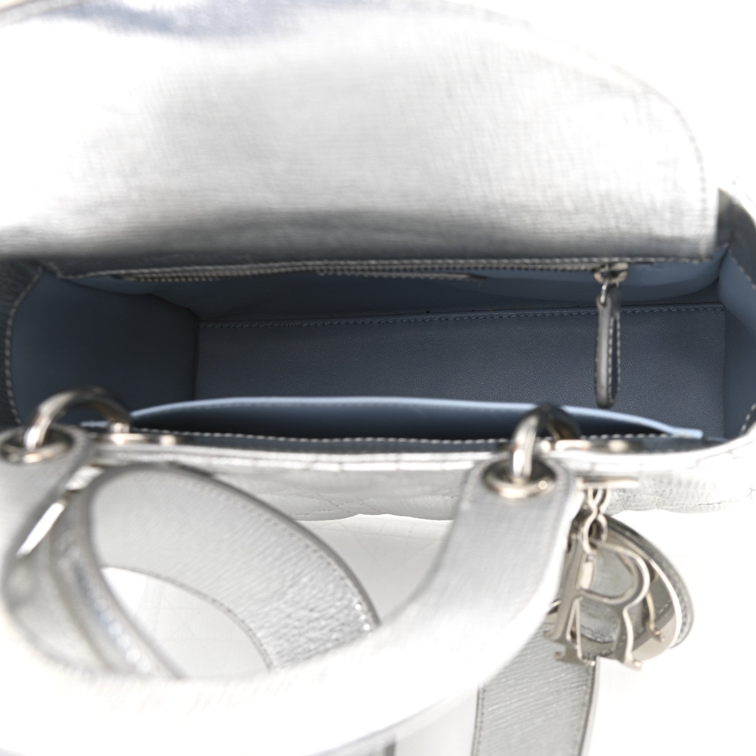 Christian Dior Metallic Grained Calfskin Cannage Small Lucky Badges My Lady Dior Silver 6 of 11